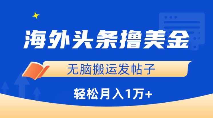 海外头条撸美金，无脑搬运发帖子，月入1万+，小白轻松掌握-白芸资源网