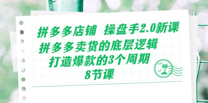 拼多多店铺操盘手2.0新课，拼多多卖货的底层逻辑，打造爆款的3个周期（8节）-白芸资源网