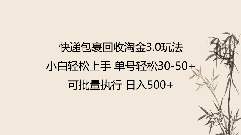 快递包裹回收淘金3.0玩法 无需任何押金 小白轻松上手-白芸资源网