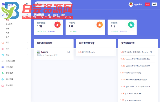 一款好看的博客源码typecho/带后台美化版-白芸资源网