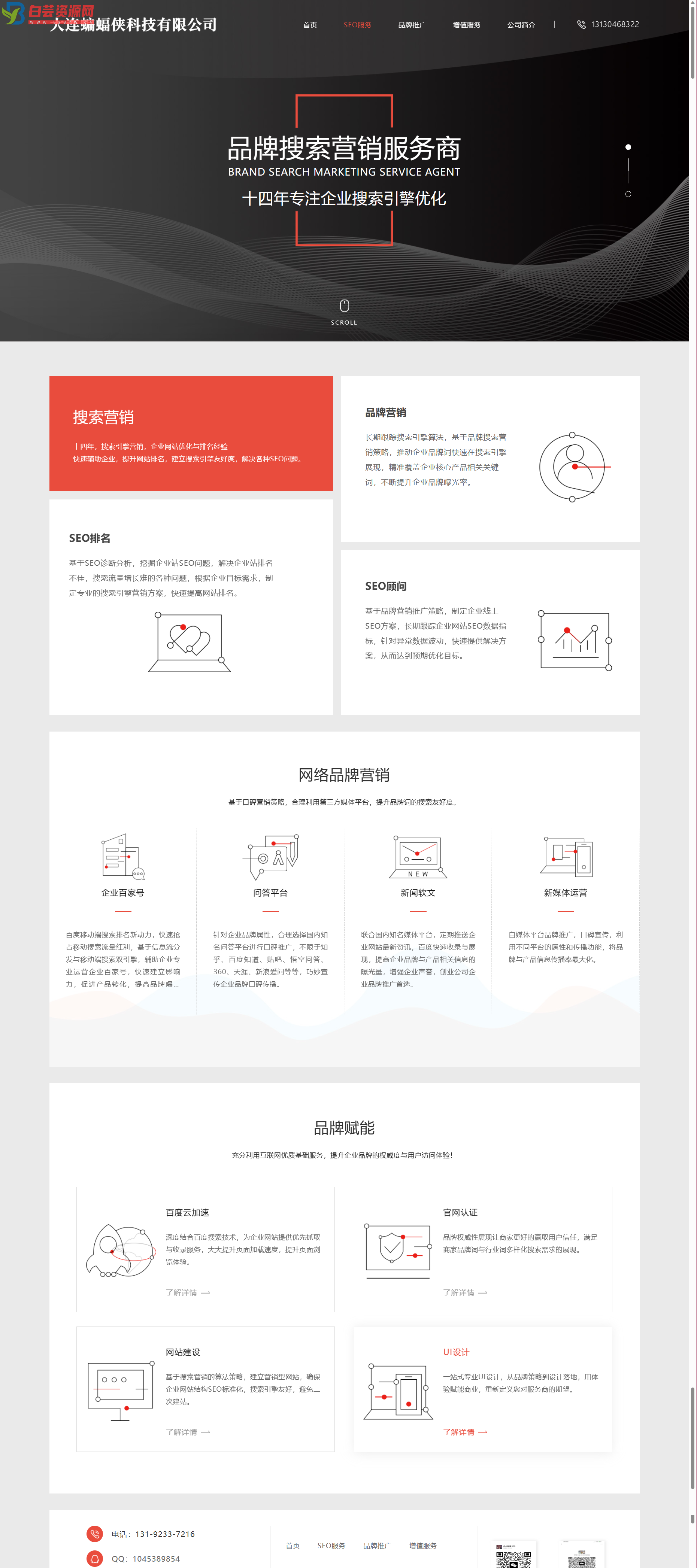 分享一套简洁大气且好看的排名seo官网源码-白芸资源网