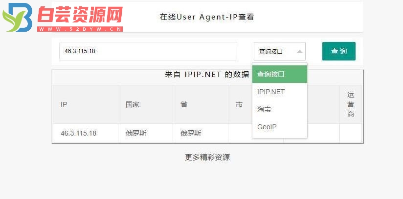 在线IP-UA查询PHP本地接口源码-白芸资源网